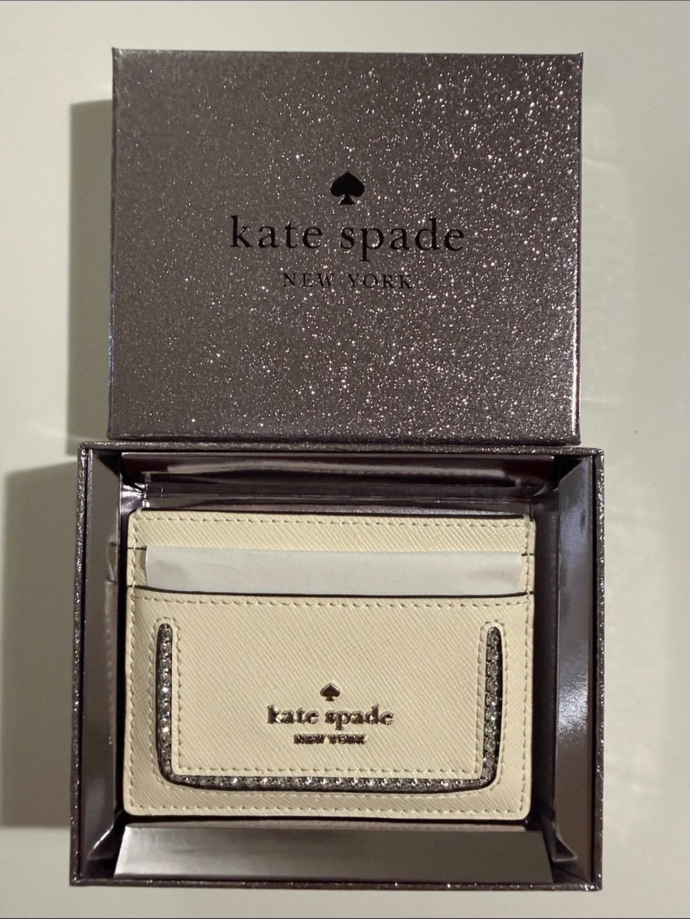 kate spade Cream Leather Card & Key Pocket with Crystal Accent